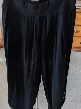 Navy Ankle Cropped Women's Pants - Classic Comfort- 35% Linen 60%Cotton